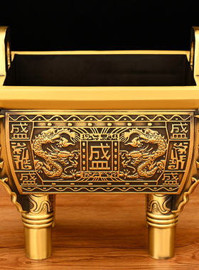 铜鼎摆件纯铜双龙盛鼎客厅公司鼎盛千秋开L业乔迁礼品办公桌摆设