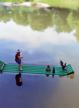 竹筏船模型假山盆景吸水石配件迷你摆件饰品可下水漂浮江南小木船