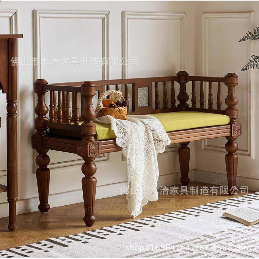 欧式中双人长椅术-实木客厅阳台长沙发椅艺凳子床古尾凳法式复古,淘宝优惠券,粉丝福利购,淘宝优惠卷