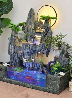 山流水水喷泉办公室假风轮摆件循招tb-74287环水景酒店客厅财鱼池