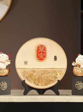 创意招财猫WSO宝盘子摆件聚家居客品厅中式陶瓷艺电视柜两边工装