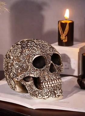 外贸骷欧美立饰体花髅头骨D2596摆件圣节万派对节日装道具树脂工