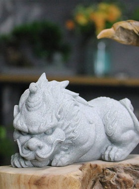 仿青石蟠龙抱石装饰摆件园艺茶室鱼缸水景造景麒麟貔貅镇水兽摆设