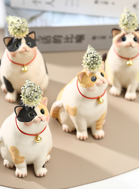 陶瓷手作创意可爱萌河豚猫咪周边家居办公桌面小摆件女生节日礼物