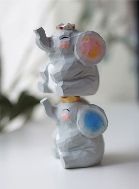 Joe 一对 对象小木雕 北欧风纯手工情侣礼物吉祥创意可爱桌面摆件