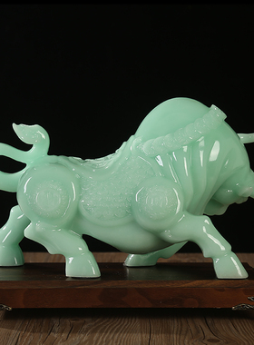 招财玉石十二生肖牛摆件华尔街牛办公室装饰公司店铺开业高档礼品