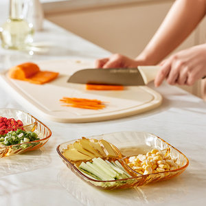 康宁餐具蘸料碟分餐盘备菜葱姜蒜水果干果盘多格四分格家用玻璃盘