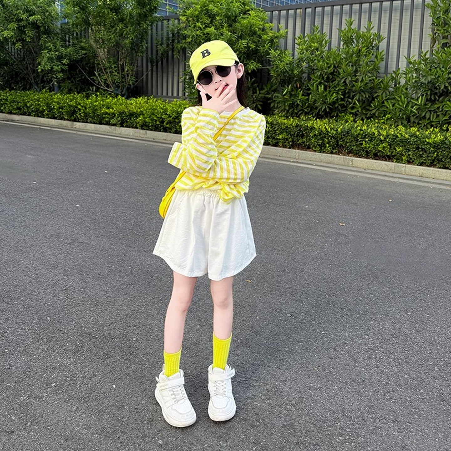 女大童夏套装2025新款小女孩绝美两件套儿童条纹长袖防晒罩衫短裤,淘宝优惠券,粉丝福利购,淘宝优惠卷