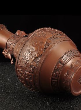 紫铜象首耳龙纹花瓶摆件家居客厅电视柜博古架装饰品乔迁新居礼品