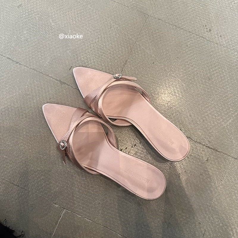 大码女鞋41一43胖脚宽肥法式尖头细跟拖鞋女交叉带气质小猫跟凉拖,淘宝优惠券,粉丝福利购,淘宝优惠卷