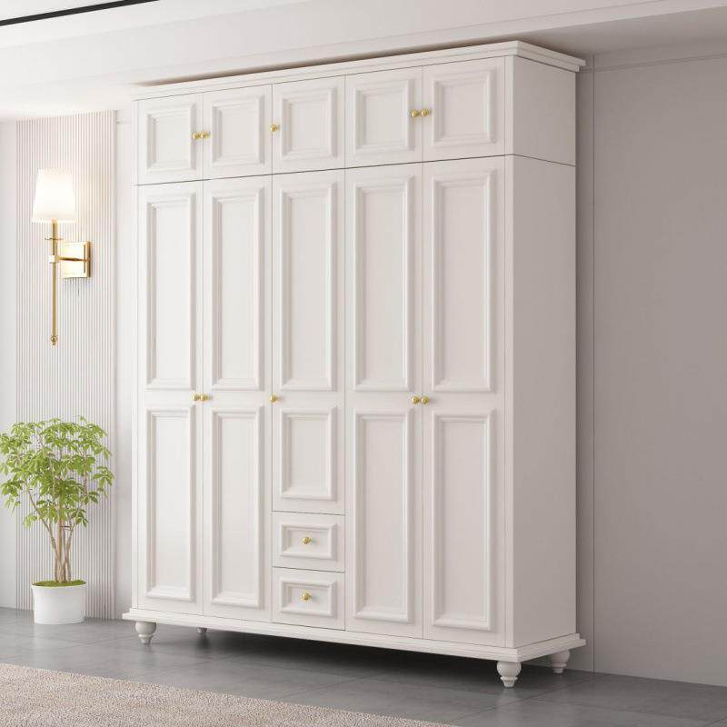 美式乡村大衣柜纯色简约实木衣橱带顶柜家用卧室带抽屉小柜子 - 图2