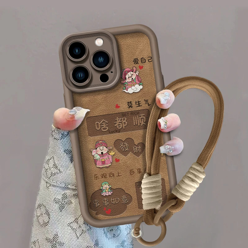 啥都顺财神手绳适用苹果16pro手机壳iphone15max小米14华为mate60p70k50reno12nova13荣耀200x100findx6s17