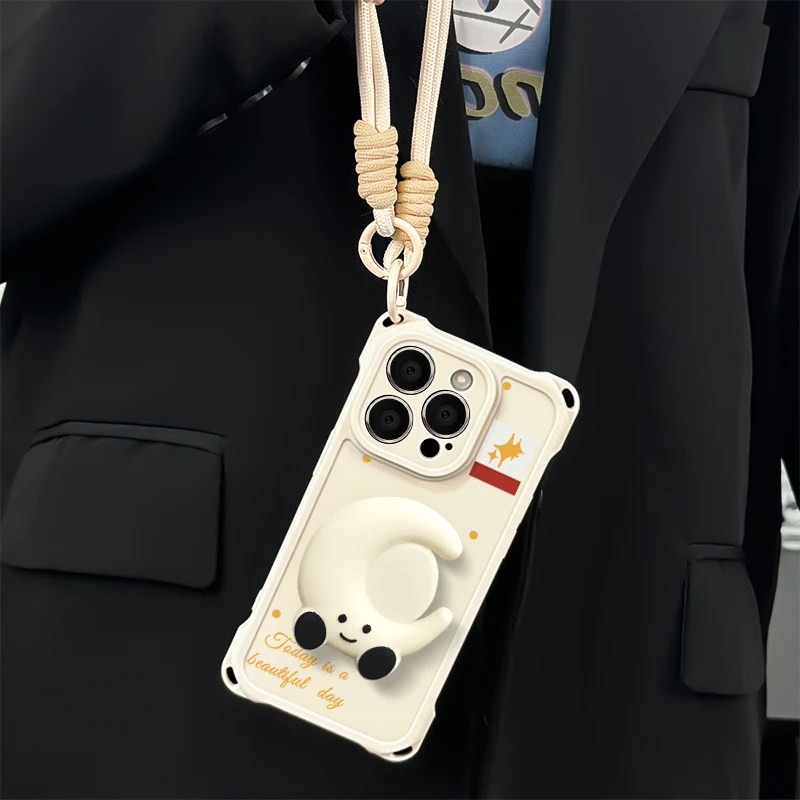 月亮星星支架四角挂绳新款适用苹果16pro手机壳iPhone17max小米15华为mate70pura80x200k60nova13荣耀Magic7,淘宝优惠券,粉丝福利购,淘宝优惠卷