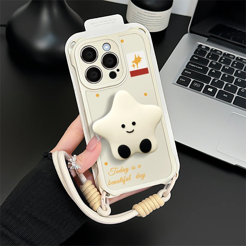 月亮星星支架四角挂绳新款适用苹果16pro手机壳iPhone17max小米15华为mate70pura80x200k60nova13荣耀Magic7,淘宝优惠券,粉丝福利购,淘宝优惠卷