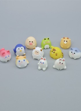 可爱圆嘟嘟迷你小动物青蛙老虎羊猪企鹅牛兔猫狗公仔玩偶桌面摆件