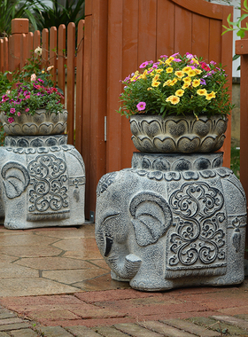 小院子景观民宿园林造景户外中式庭院花园布置大门口大象装饰摆件