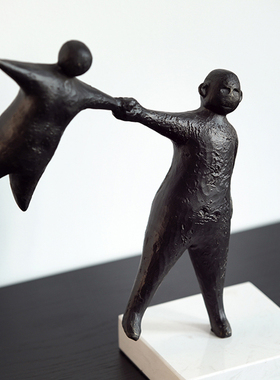 黑色铸铁拉手人物摆件新中式复古客厅书房样板间酒店抽象软装陈设