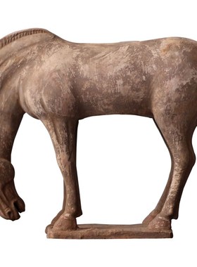 唐代陶瓷马艺术品摆件手工仿古做旧陶马古董收藏酒柜玄关装饰