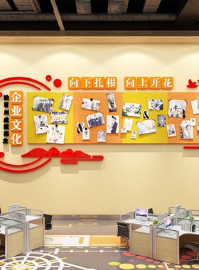 企业文化展示板毛毡贴办公室氛围布置员工风采公告栏墙面照片装饰