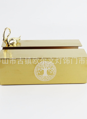 欧式纸巾盒金属简约客厅餐桌装饰抽纸盒金色样板房软装摆件