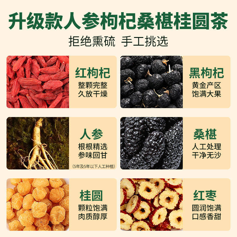 邮政农品人参枸杞桑葚桂圆茶红枣独立茶包红黑枸杞6六堡宝养生茶