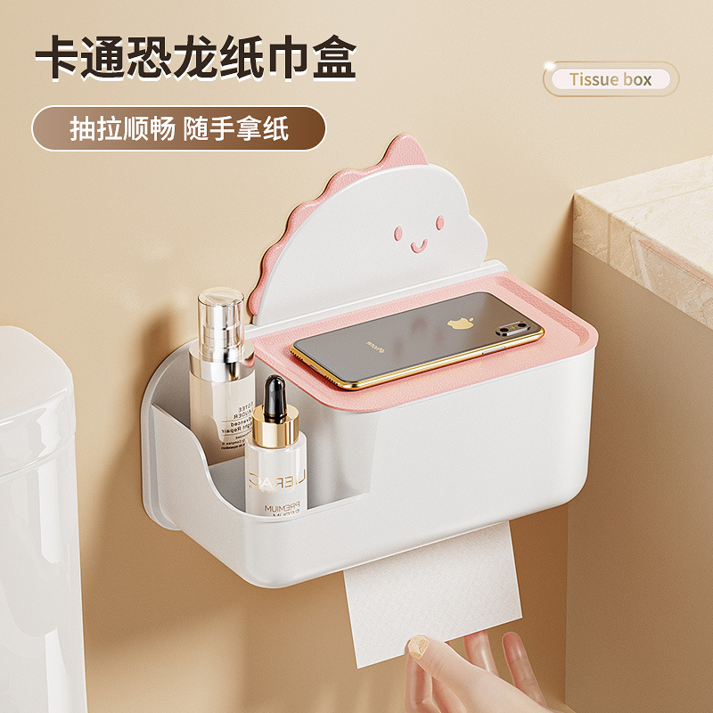 免打孔壁挂纸巾盒卷纸器卫生间厕所墙上置物架收纳盒纸巾架抽纸盒-图2