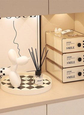 奶油风入户玄关客厅装q饰摆件钥匙收纳盒抽屉式鞋柜电视柜家居饰