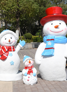 大型商场美陈圣诞节卡通人物圣诞老人雪人礼盒玻R璃钢雕塑装饰摆