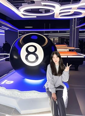 台球厅黑八卡通公仔雕塑玻璃钢俱乐部桌球店门Q口潮玩装饰打卡摆