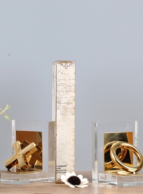 家居饰品摆件样板房装饰q金色OX书挡水晶底座摆件书房客厅摆件装