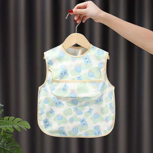 夏季无袖宝宝吃饭围兜儿童罩衣防水防脏男女薄款婴幼儿反穿衣护衣 - 图1