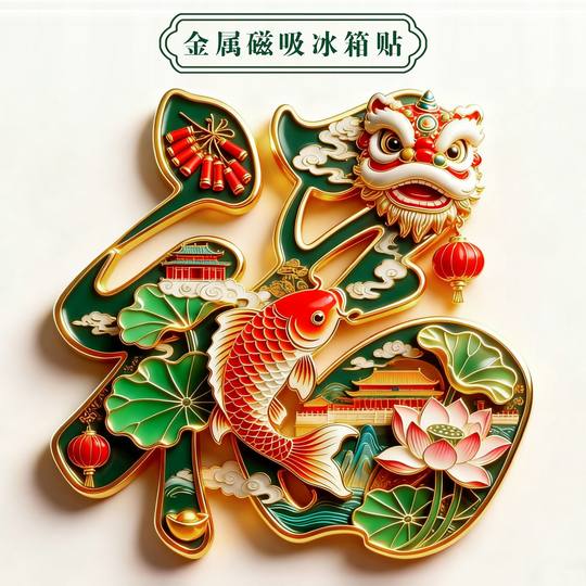 新款福运马上到金属磁吸冰箱贴福气满满好运锦鲤文化创意纪念礼物