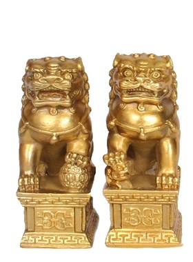 铜狮子摆件中式宫门狮工艺品的家用客厅装饰品铜狮中式送礼