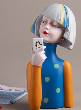 美妆女孩玄关钥匙收纳摆件客厅电视柜桌面家居装饰品创意礼物托盘