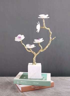 轻简约然水晶石花植物摆件桌面样W0076天奢板电间视柜书房家居装