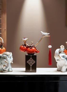 办事事如意招财大象摆入件对新中式户WDU玄关客厅电视柜公桌一装