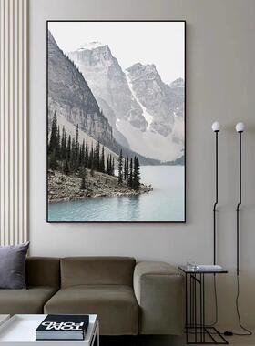 2020中新式山水泊装饰户画现客厅风景山脉湖大幅壁画入玄关竖版挂