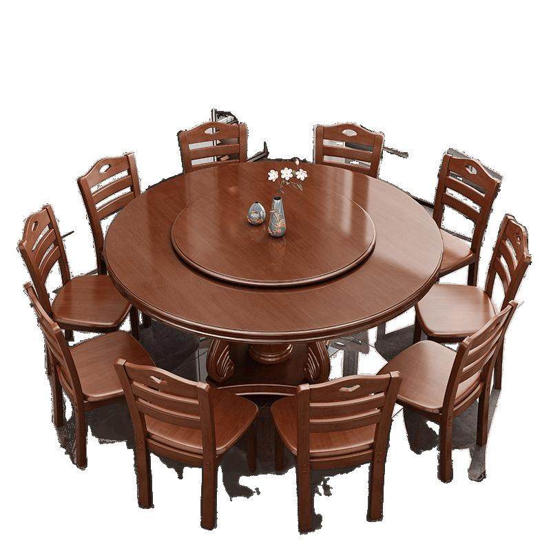新中式实木圆桌饭餐椅组桌圆形jh吃桌子合饭店酒店家用大圆台带转,淘宝优惠券,粉丝福利购,淘宝优惠卷