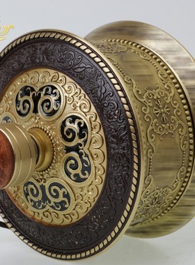 藏族转金筒手摇纯铜转金轮六字经轮摆件吉祥转金桶手持转动轮转筒