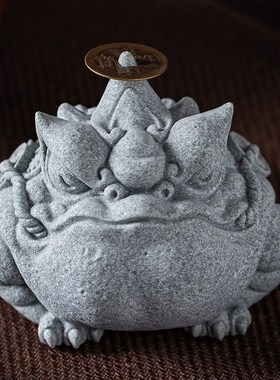 创意三足天机金蟾茶宠摆件新中式招财蟾蜍鱼缸造景微观桌面装饰品