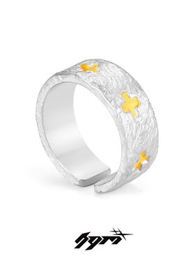 复古戒指男高级感救赎个性手工打造十字架指环开口可调食指中指潮