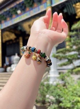 普陀山香灰琉g璃手串十全十美多宝吞金兽手链转运招财男女款