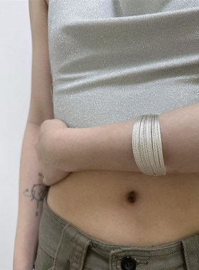 atmshop韩系冷淡风银色多层金属个性手镯ins个性简约高级开口手环