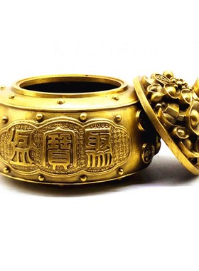 纯铜聚宝盆摆件桌面带盖开u盖招财聚财五路财神聚宝盆家居客厅礼