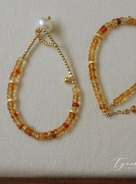 TYUSHA天然原矿无处理原始古董切渐变冰透黄水晶盘珠手炼招财转运