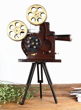 老式电影摄影机放映n机模型铁皮三脚架照相机摆件店铺橱窗装饰品