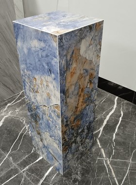 大理石花架摆件酒店别墅客厅玄关落地装饰蓝色石材摆件底座增高台