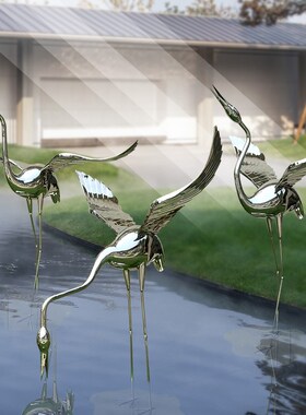 不锈钢剪钢丝吊车雕塑公园庭院房地产装饰泳池S水景装饰会所装饰