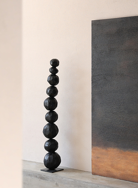 落地雕塑侘寂风摆件高级家居装饰客厅木球艺术装置落地饰品大摆件