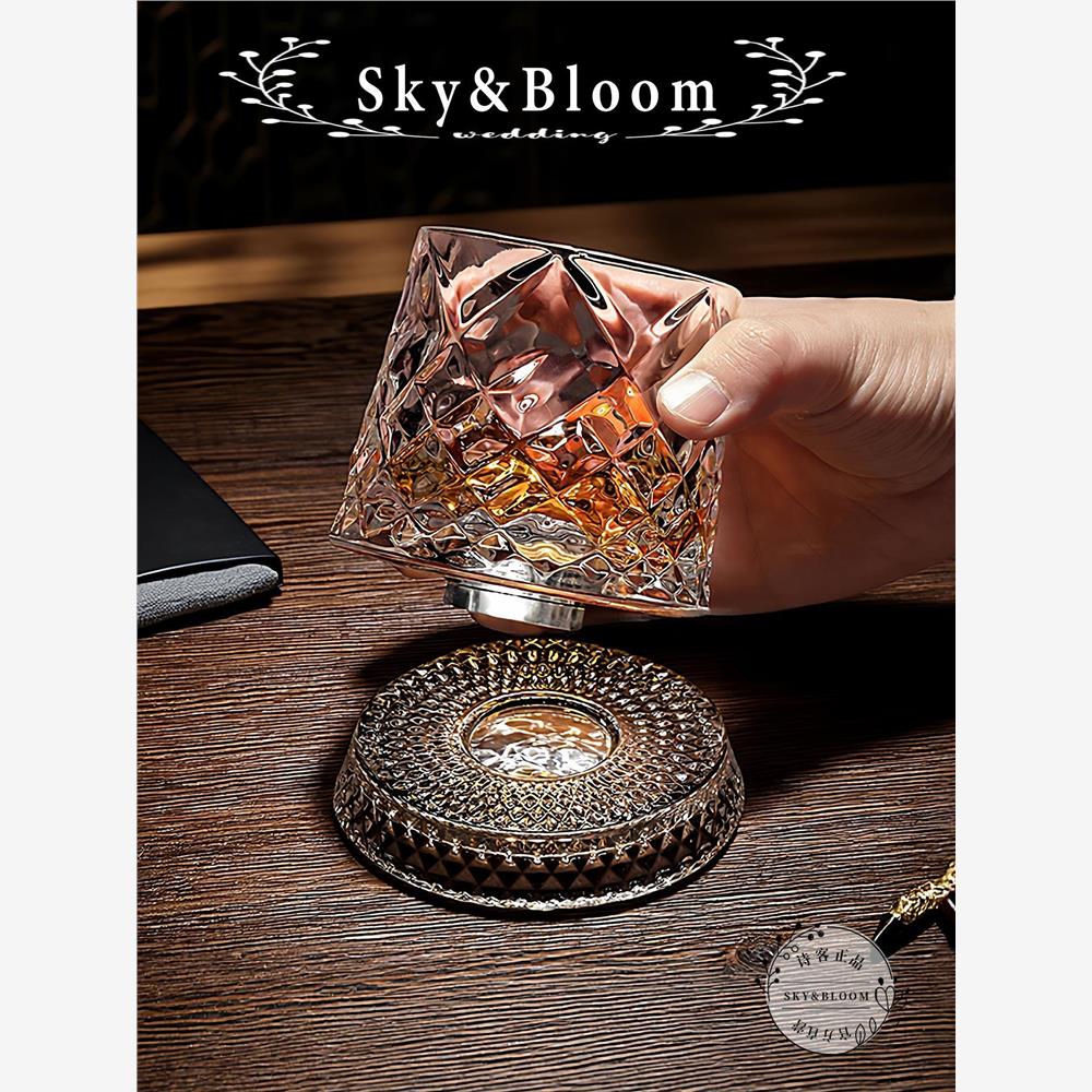 SkyBloom诗客威士忌酒杯高级感家用旋转杯礼物透明轻奢酒吧洋酒杯 - 图1